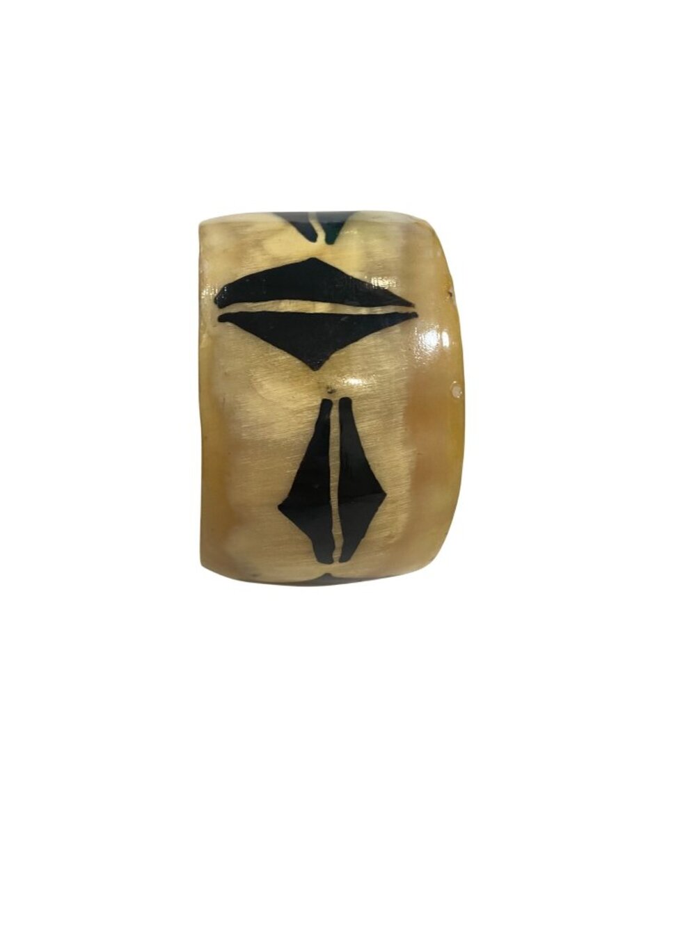 Vintage Handcrafted Yellow & Black Horn Cuff Bracelet With Unique Geometric Desi